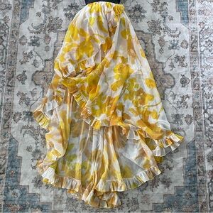 Caroline Constas Adelle Ruffle Yellow Floral Maxi Skirt